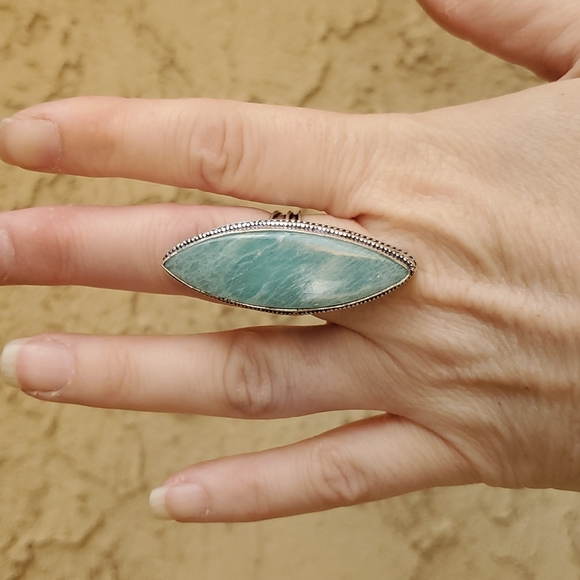 New Oversized Amazonite 925 Silver Statement Ring. - Picture 9 of 14